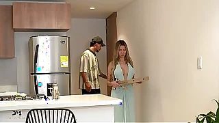 Hot Blonde Pays Pizza Delivery Guy with Will not hear of Pussy - Danner Mendez & Ambar Prada